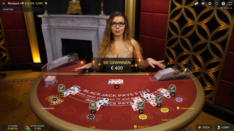 Side Bet-Gewinn beim Live Blackjack