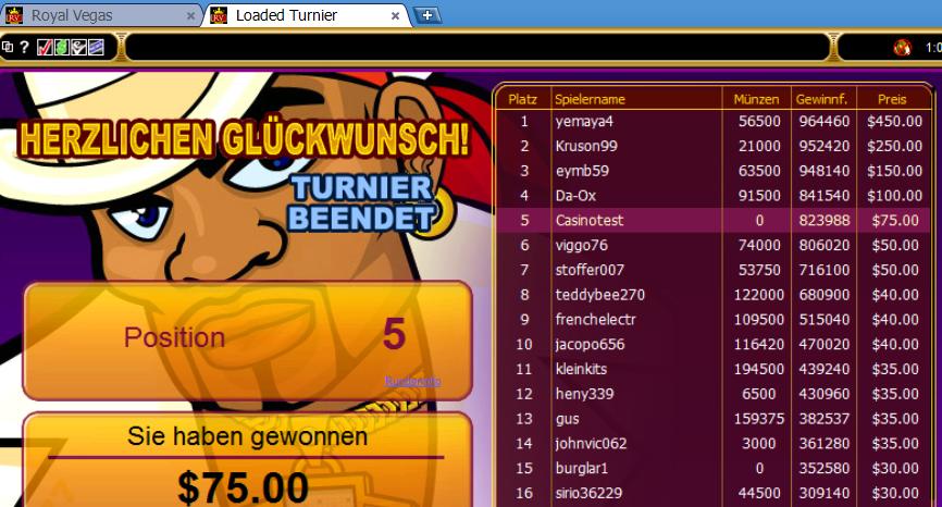 Slot Turnier mit 00 Preisgeld getestet